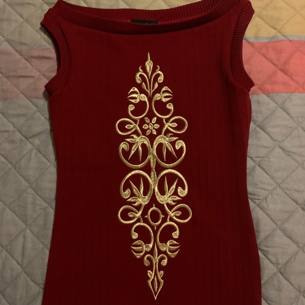 Elhoffer Design Red Galactic Queen Embroidered Shell Sweater